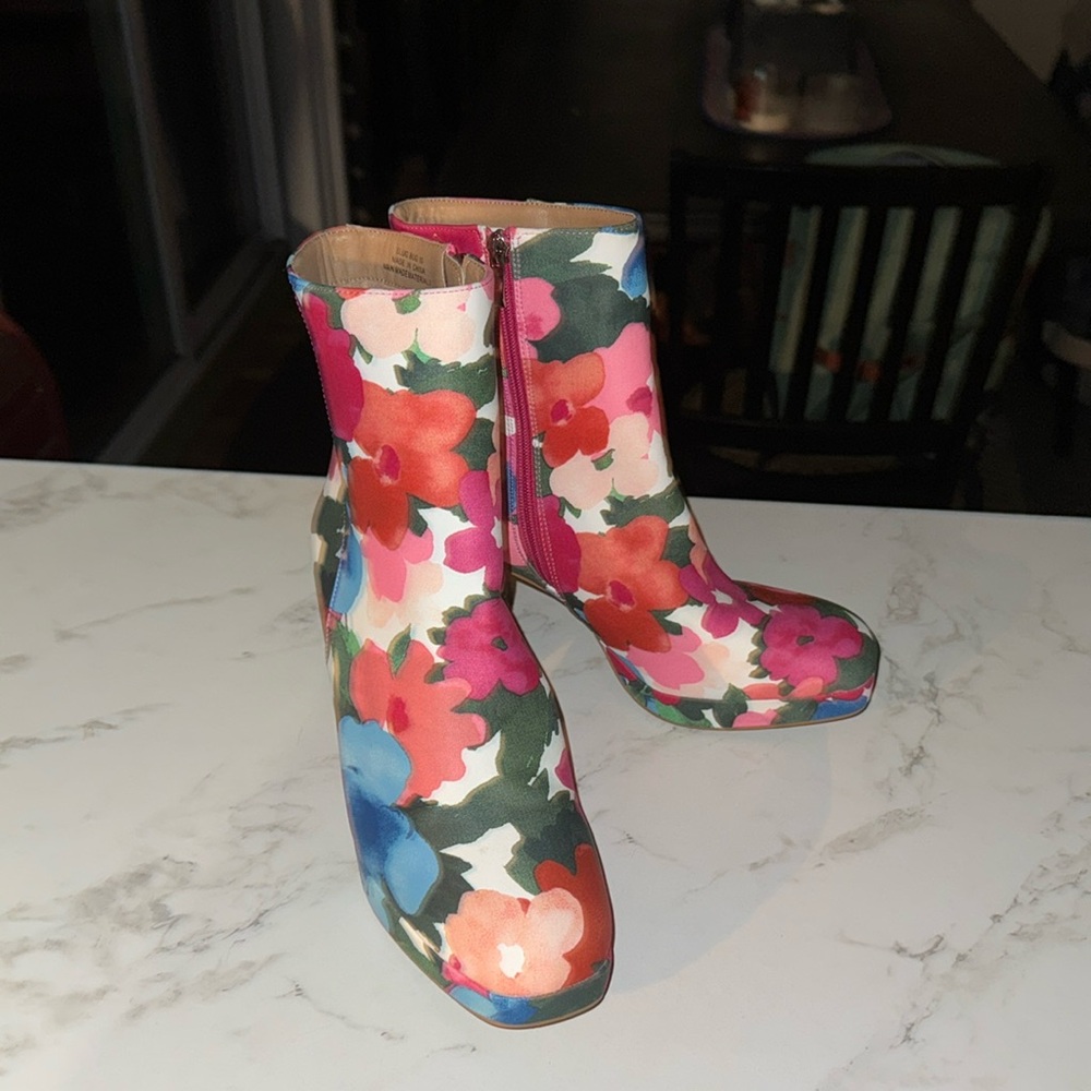 Corkys Floral Multicolor Ankle Boots - Pink, Red, Blue, Green